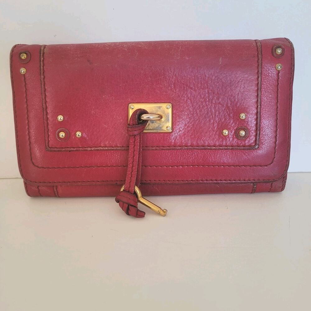 Chloe Paddington Pink‎ Magenta Leather Large Wallet Envelope Missing Lock